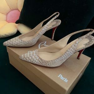 Unique Authentic Apostrophe Sling 85 Liege Embossed Louboutin Heels